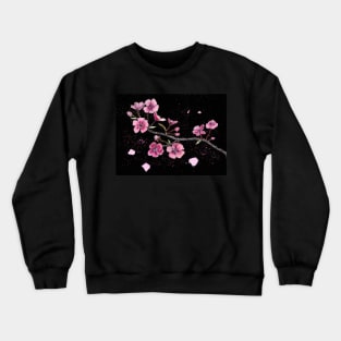 Cherry Blossoms in Watercolor and Pencil with a black background Crewneck Sweatshirt